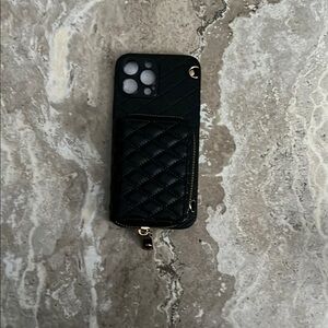Black Quilted Phone Case with Card Holder